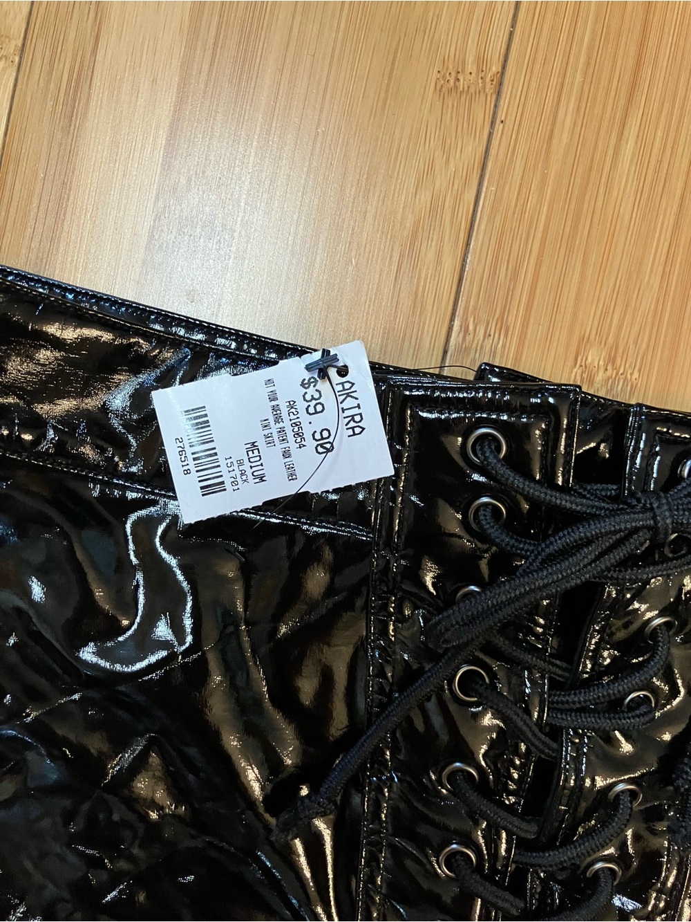 AKIRA Black Patent Lace-Up Mini Skirt NWT - Picture 3 of 4